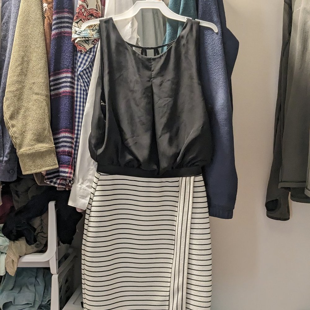 Black with white stripes knee-length dress